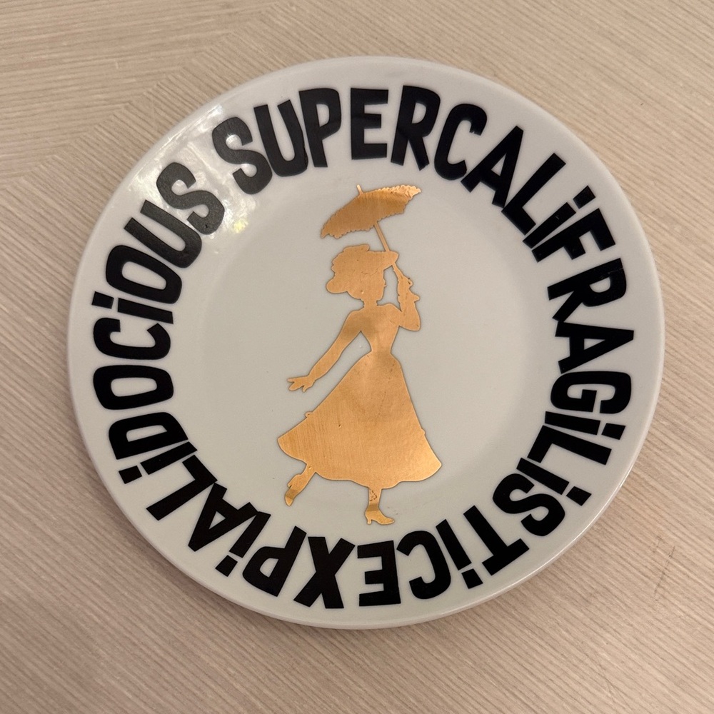 Mary Poppins Primark Disney Gold Black Decorative Plate Supercalifragilistic